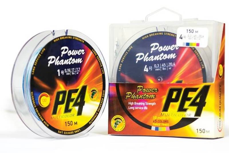 Шнур Power Phantom PE4, 150м, 5 цветов #2, 0,22мм, 11,8кг