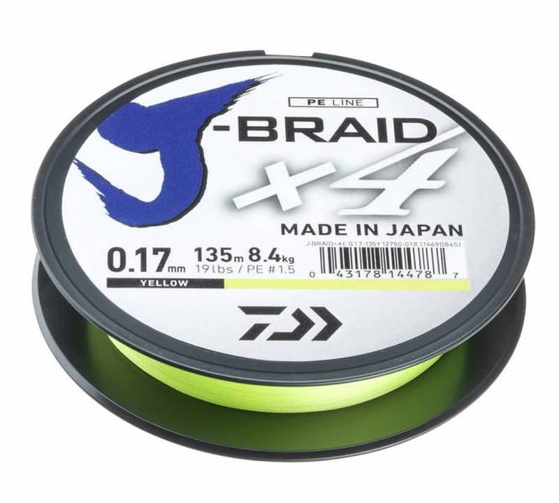 Леска плетёная DAIWA J-Braid X4 0.10мм 135 (желтая)