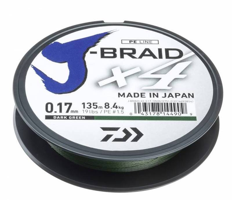 Леска плетеная DAIWA J-Braid X4 0,07мм 135 (зеленая)
